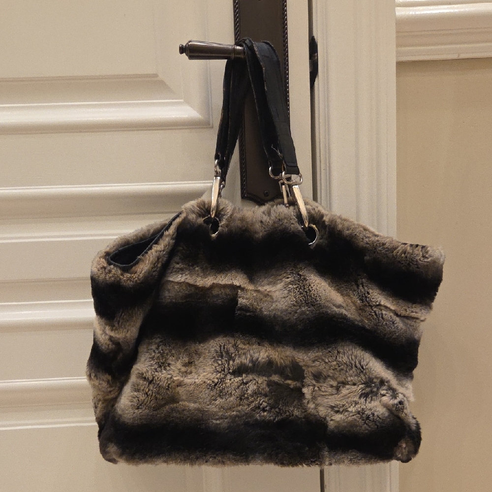 WOMEN'S ADRIENNE LANDAU MINK FUR & LEATHER SHOULDER BAG $450